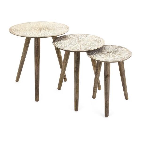 IMAX Home 14063-3 Cashel Three Piece Wood End Table Set - Beige