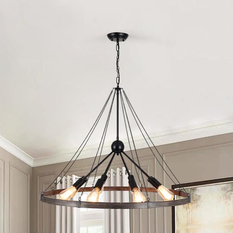 8-Light Circle Wagon Wheel Chandelier Linear Sputnik Chandelier Lighting for Kitchen Island - Brown