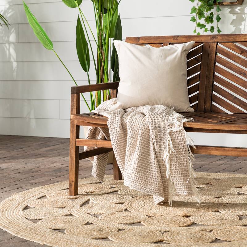 Walker Edison Acacia Wood Outdoor Chevron Love Seat