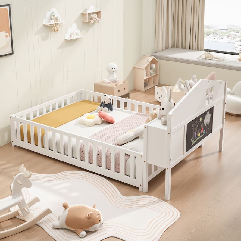 Full Size Plywood Montessori Floor Bed with Bookcases