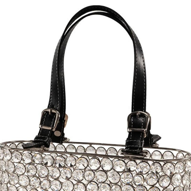HomeRoots 11" Clear And Silver Faux Crystal And Metal Handbag Shaped Magazine Holder