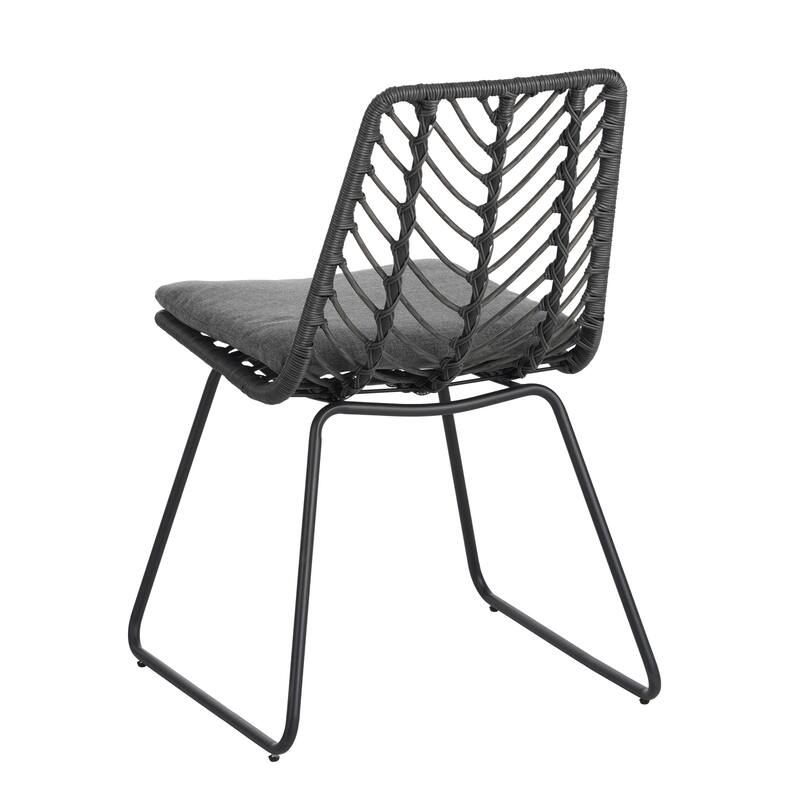 Roomfitters Deja Set of 2 Outdoor Wicker Dining Chairs with Water-Resistant Cushions, Transitional Rattan and Iron Frame, Gray