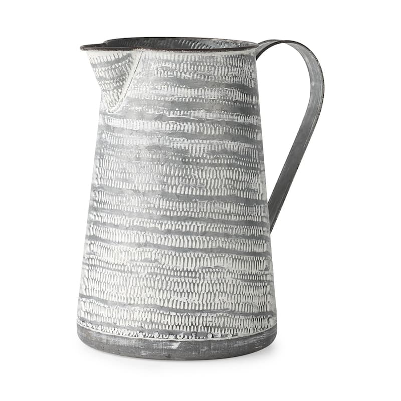 HomeRoots 11" Gray and White Abstract Metal Jug Vase - 7.1" W x 10" D x 10.6" H