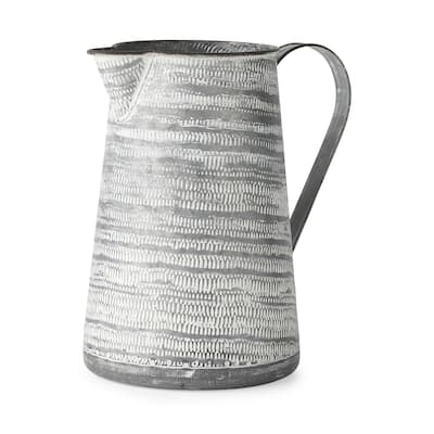 HomeRoots 11" Gray and White Abstract Metal Jug Vase - 7.1" W x 10" D x 10.6" H