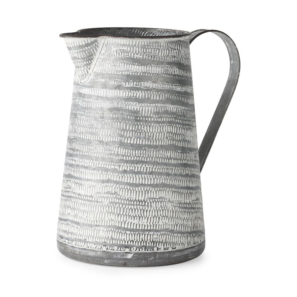 HomeRoots 11" Gray and White Abstract Metal Jug Vase - 7.1" W x 10" D x 10.6" H