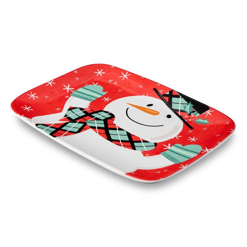 Certifed International Christmas Whimsy Snowman Rectangular Platter 14" x 10" - 14 L x 10 W x 1.125 H