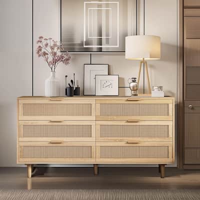 59.06" 6-Drawers Rattan Storage Cabinet Rattan Drawer