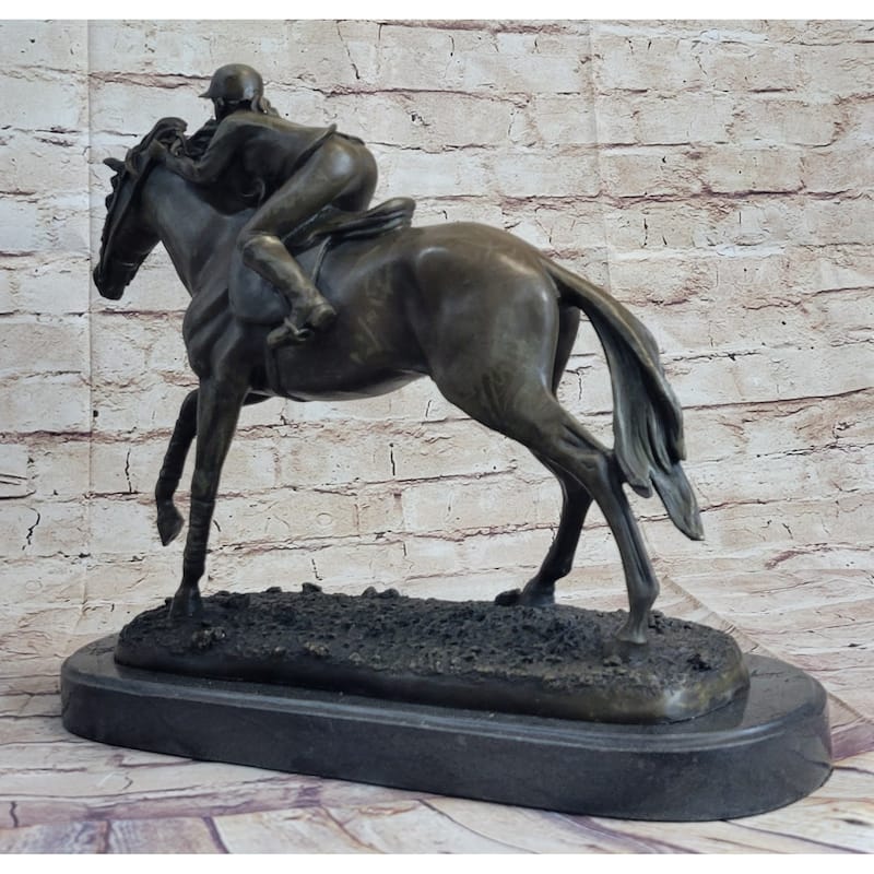 Jockey Equestrian Imitative Horse Race Bronze Sculpture Statue Figure Original Signed Art