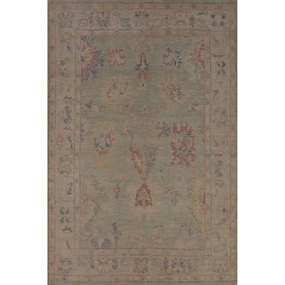 Light Green Oushak Vegetable Dye Turkish Area Rug Handmade Wool Carpet - 5'2"x 7'3"