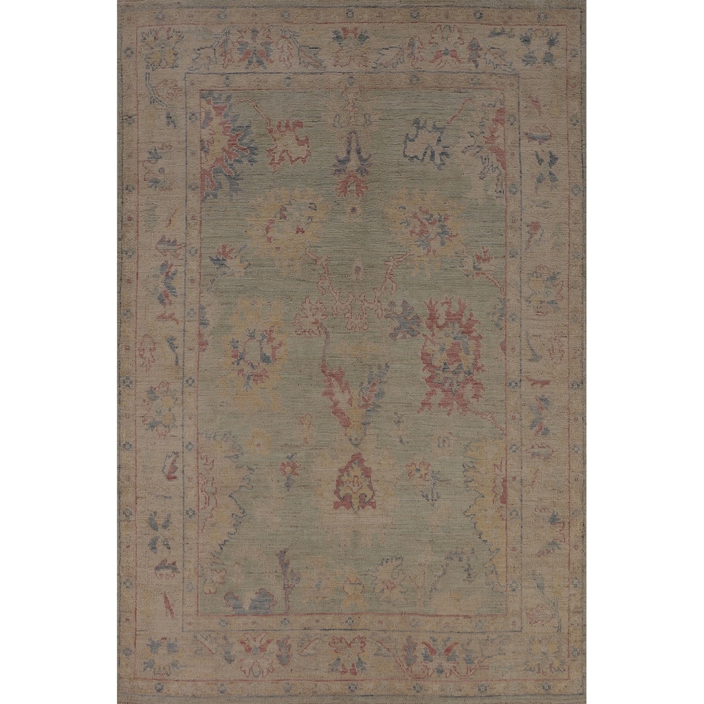 Light Green Oushak Vegetable Dye Turkish Area Rug Handmade Wool Carpet - 5'2"x 7'3"