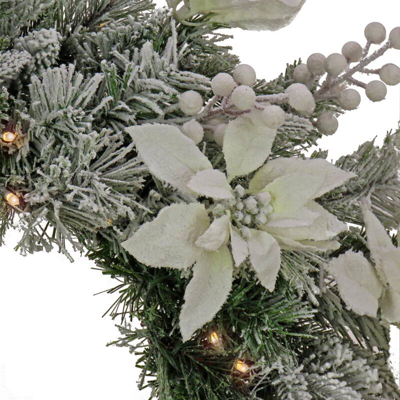 26" Frosted Colonial Wreath with LED Lights - Green - 26 in