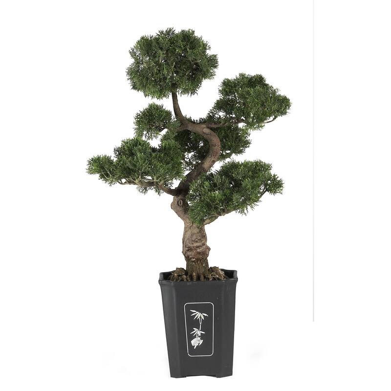 3' Cedar Bonsai Outdoor Artificial Plant in Gray Planter