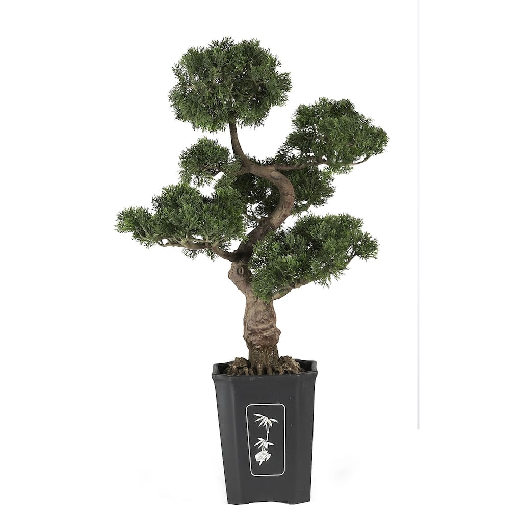 3' Cedar Bonsai Outdoor Artificial Plant in Gray Planter