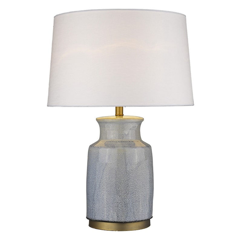 Modern Grey Ceramic Table Lamp with White Empire Shade for Home - 19" x 19" x 27.25"
