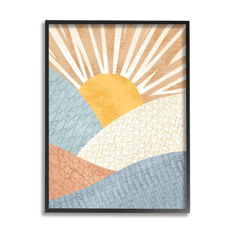 Stupell Kids' Bold Sun Sunrise Rolling Hills Abstract Patterns Framed Wall Art - Yellow - 24 x 30 - Black