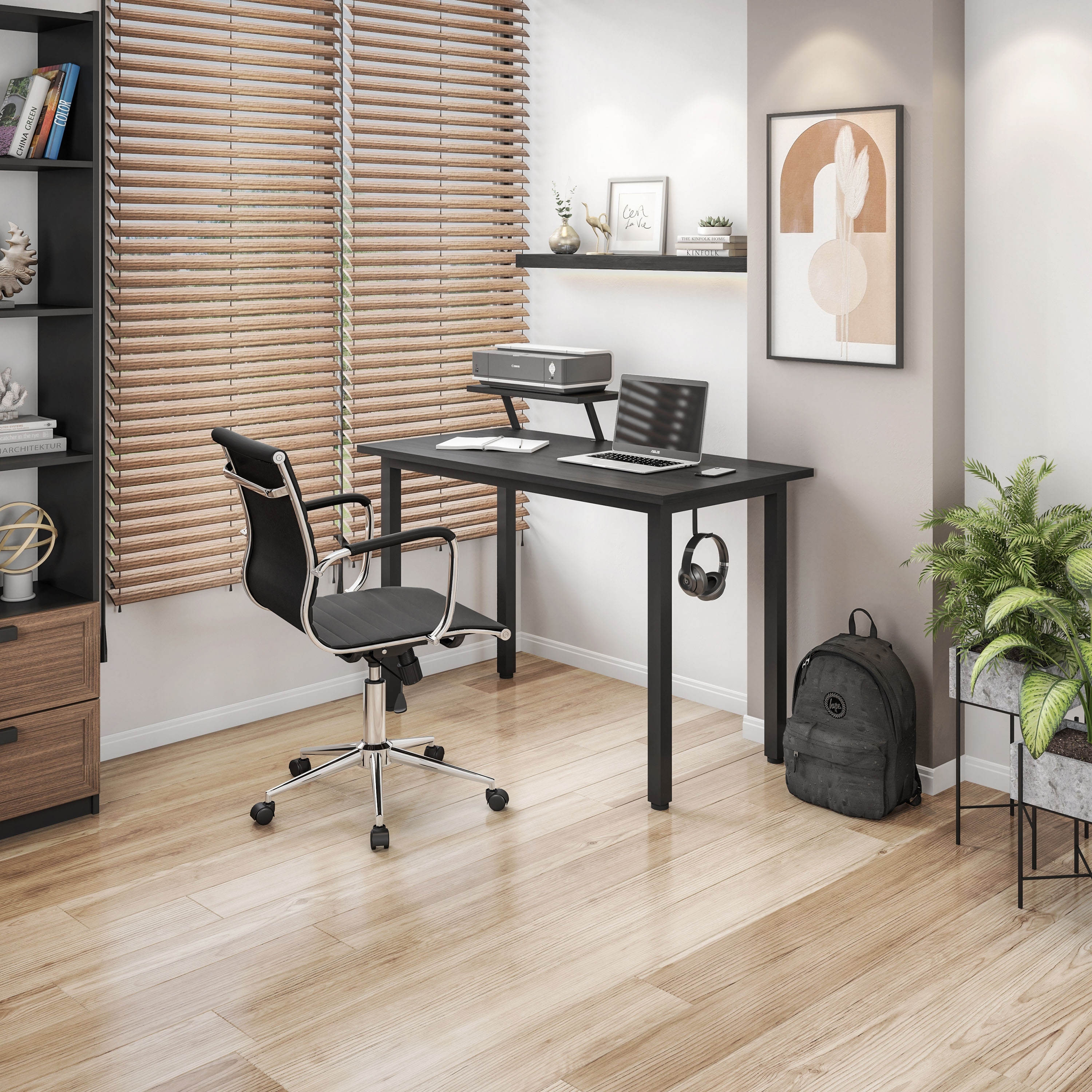 Industrial Writing Desk with Engineered Wood Top, Steel Frame, and Accessory Holder for Home Office