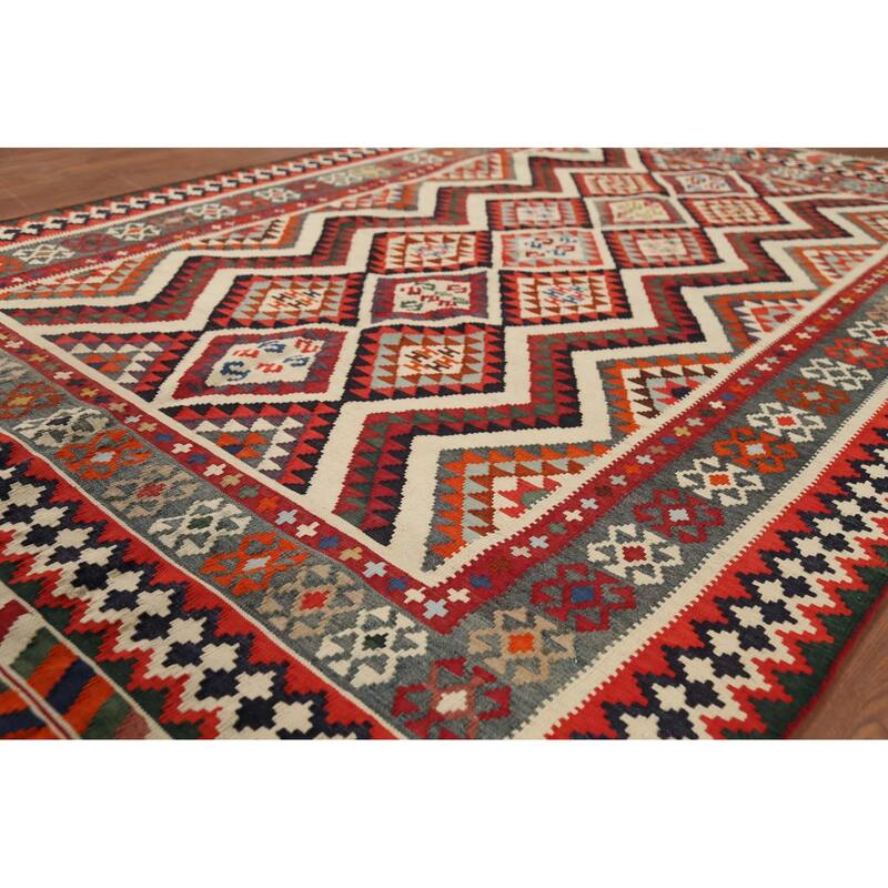 Kilim Qashqai Persian Vintage Rug Vegetable Dye Wool Carpet - 5'3"x 7'8"