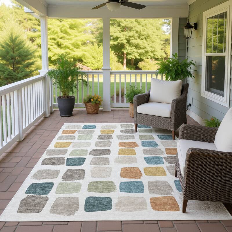 Machine Washable Indoor/ Outdoor Casual Hoppy Chantille Rug - Ivory - 8' x 10'