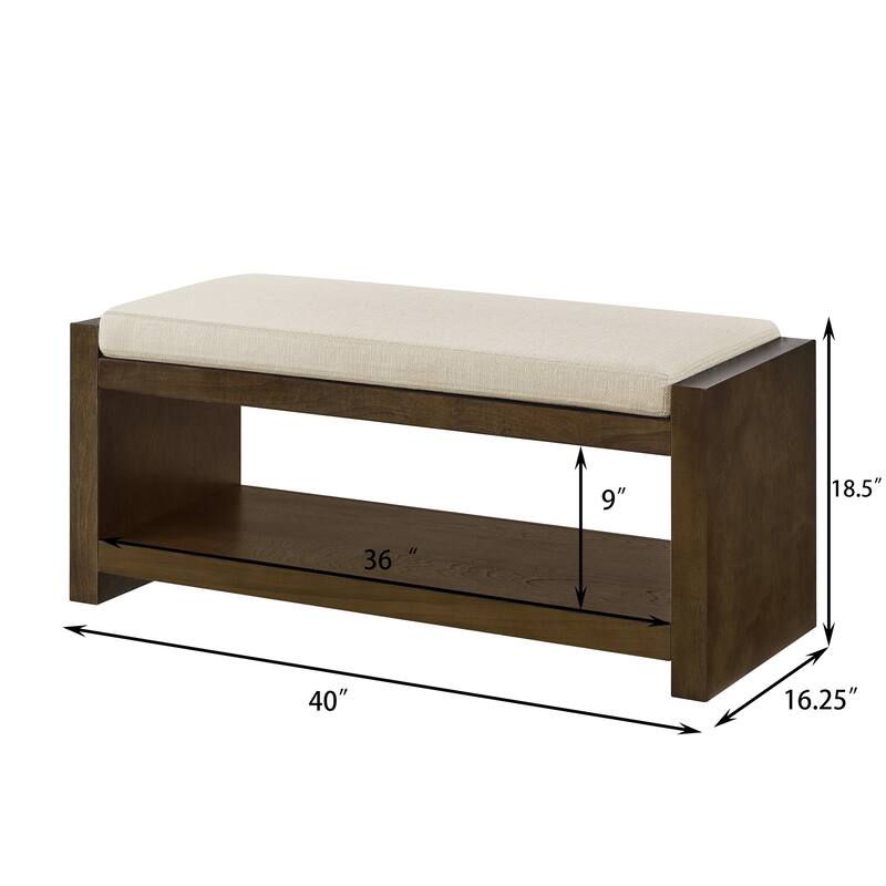 40" Accent Bench with Lower Shelf Shoe Rack, Padded Seating Bench for Living Room, Modern Compact Bed End Bench with Storage