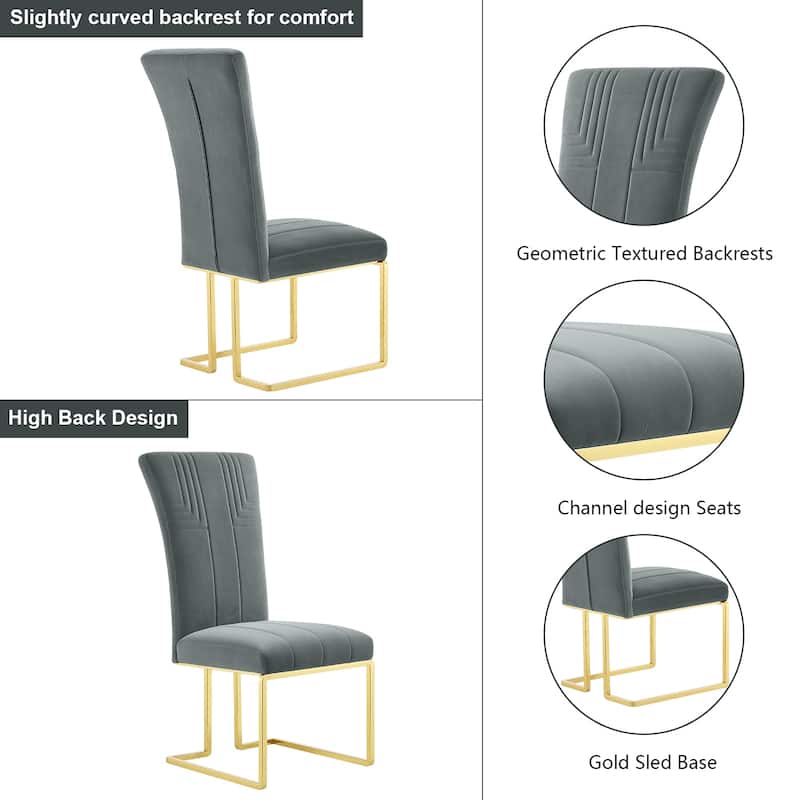 Velvet Dining Chairs with High Back and Polished Metal Legs