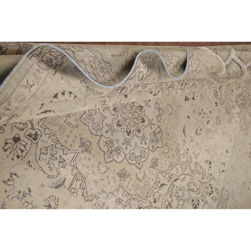 Hand Knotted Oriental 100% Wool Carpet Traditional Floral Beige & Ivories Tabriz Area Rug - 12' 8'' X 9' 9''