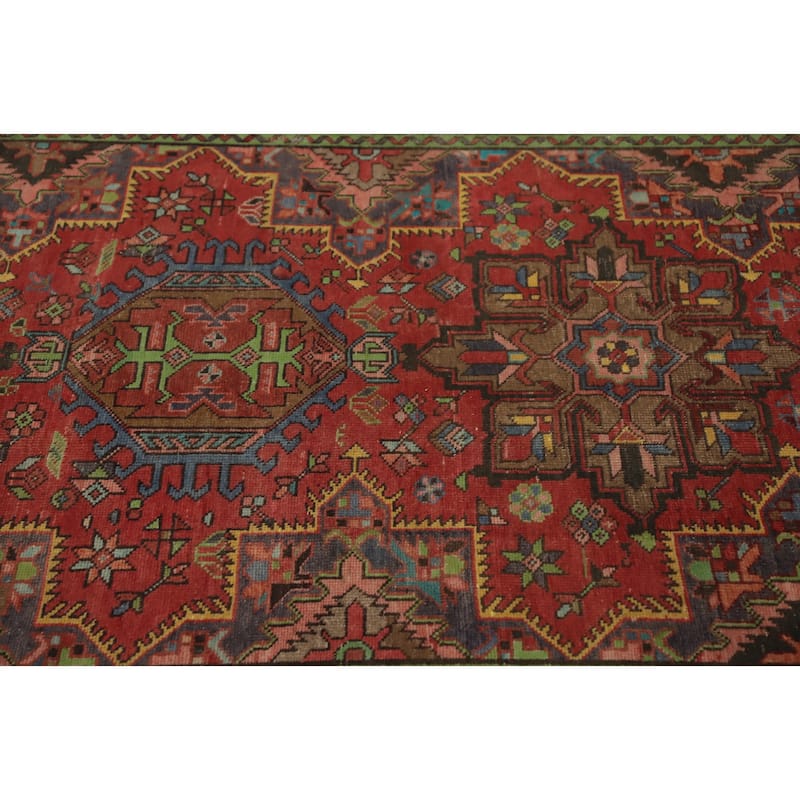 Hand Knotted Oriental 100% Wool Carpet Traditional Geometric Red Tabriz Runner Rug - 14' 11'' X 3' 8''