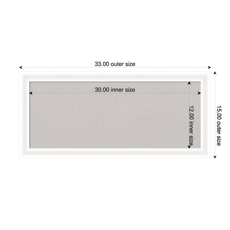 Oliver White Narrow Wood Framed Cork Board - Bulletin Board, Organization Board, Pin Board - Grey - 33 x 15 in