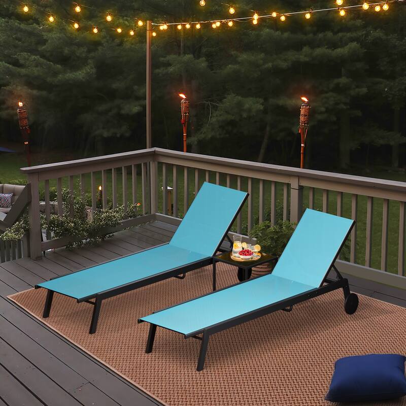 Outdoor Metal Chaise Lounge - Set of 2 with Table - N/A