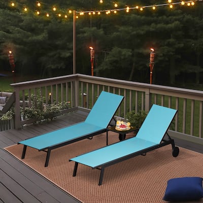 Outdoor Metal Chaise Lounge - Set of 2 with Table - N/A