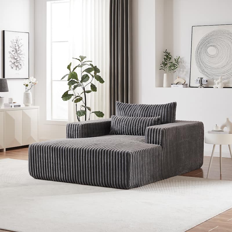 Modern 75" Corduroy Lounge Chair, Soft and Comfortable Sleeper Sofa with Pillow Support for Indoor Spaces - Grey