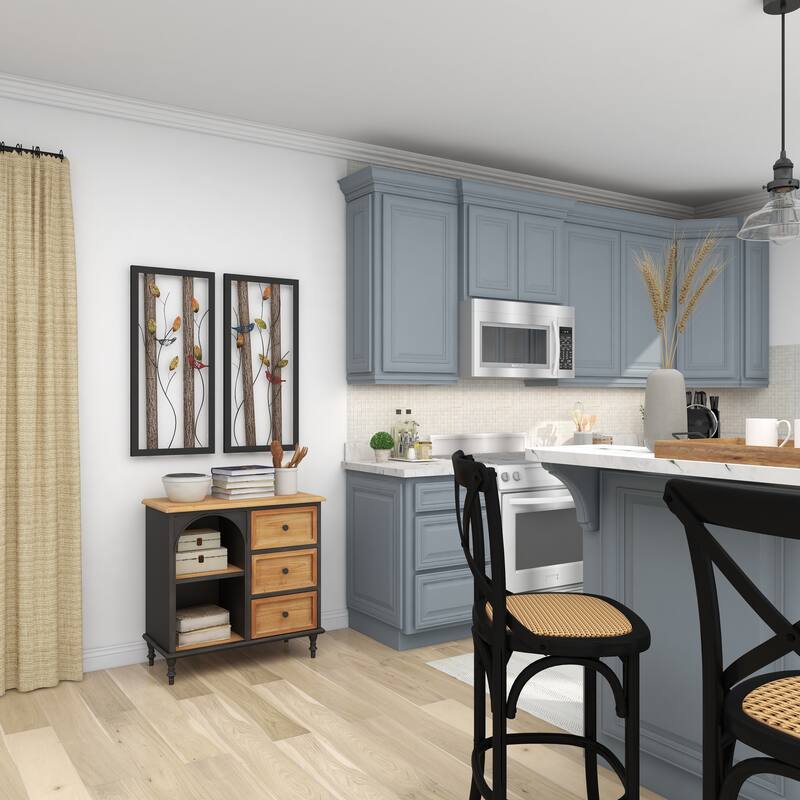 Black Metal Bird Wall Decor with Tree Branches and Colorful Leaves