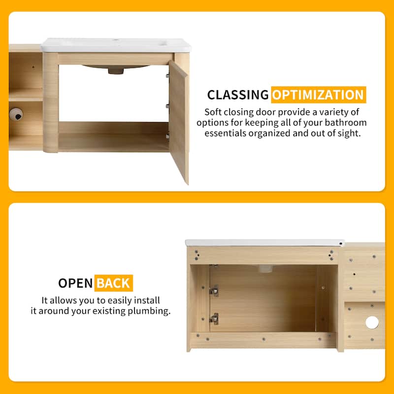 Beingnext 24''/28''/36''/40''/60''/68'' Floating Bathroom Vanity with Sink, Wall Mounted Bathroom Vanity with Soft Close Door