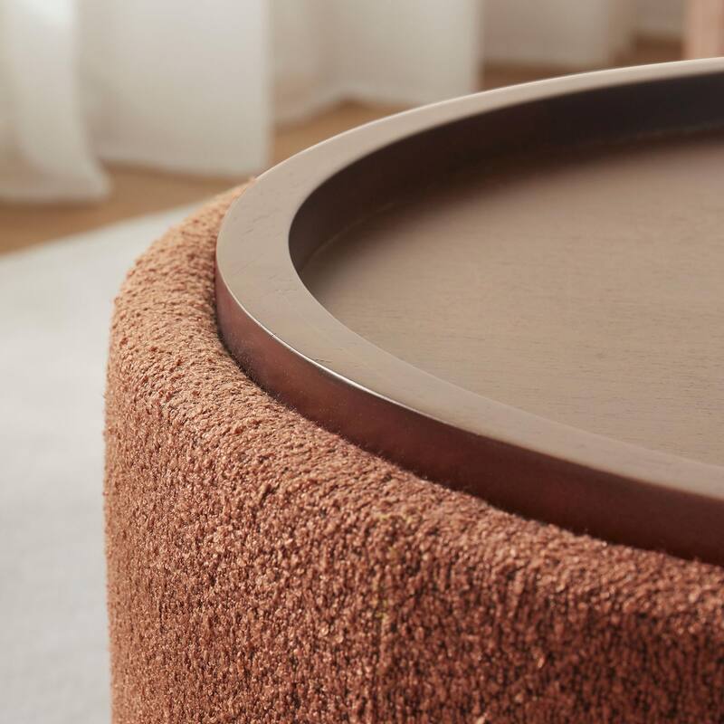 Huimo Modern round wooden tray Ottoman with Storage