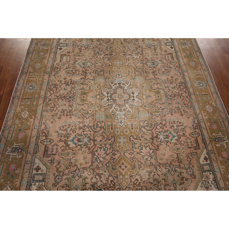 Distressed Tabriz Persian Vintage Area Rug Hand-Knotted Wool Carpet - 6'5" x 9'3"