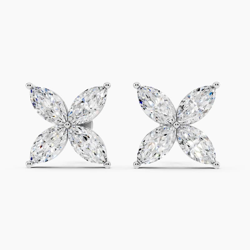 14K Gold Floral Lab Grown Diamond Fashion Stud Earrings 1.68 CTTW - White