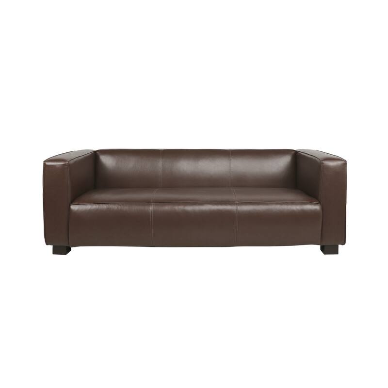 3 Seater Sofa, Low Profile Dark Brown Faux Leather, Birch, 80 Inch