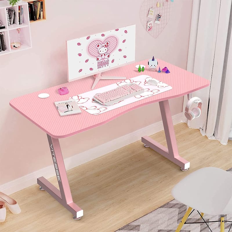 BOSSIN Ergonomic Gaming Desk Z-Shaped Office PC Computer Desk Gamer Tables with Cup Holder and Headphone Hook