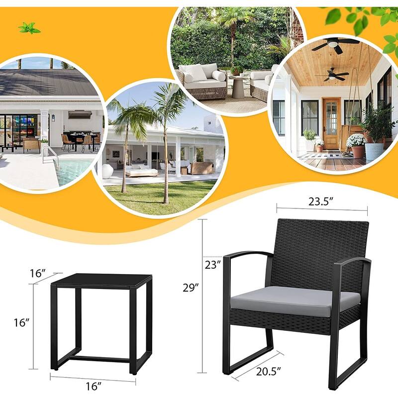 Furniwell 3 Pieces Patio Conversation Set Chairs with Coffee Table