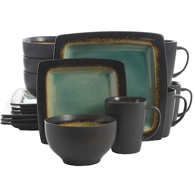 Gibson Elite Ocean Paradise 16 Pc Square Stoneware Dinnerware Set Jade - 8' x 10'
