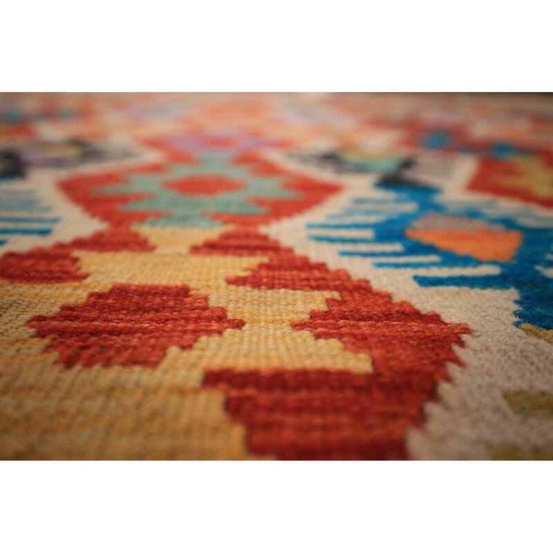 All-Over Geometric Kilim Oriental Large Rug Flatweave Wool Carpet - 10'3" x 16'6"