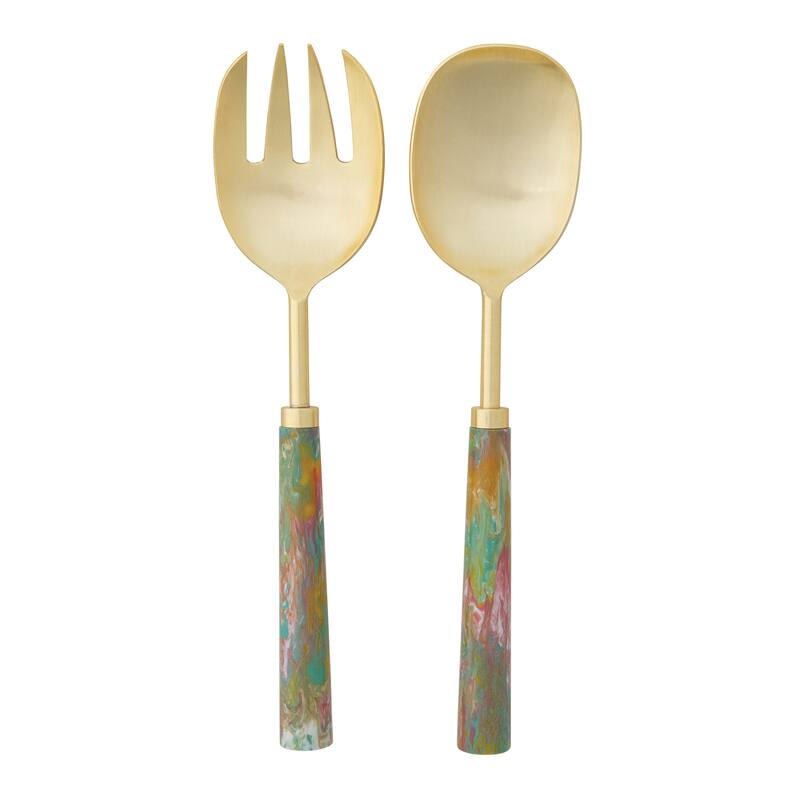 2-Piece Stainless Steel Salad Servers with Marbled Resin Handles - 10.5"L x 2.5"W x 1.0"H