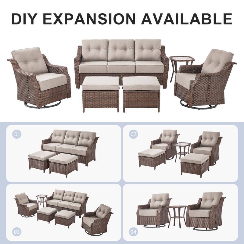 Gymojoy 6-Piece Wicker Patio Swivel Glider Chairs Set, 6-Inch Ultra Thick Cushioned