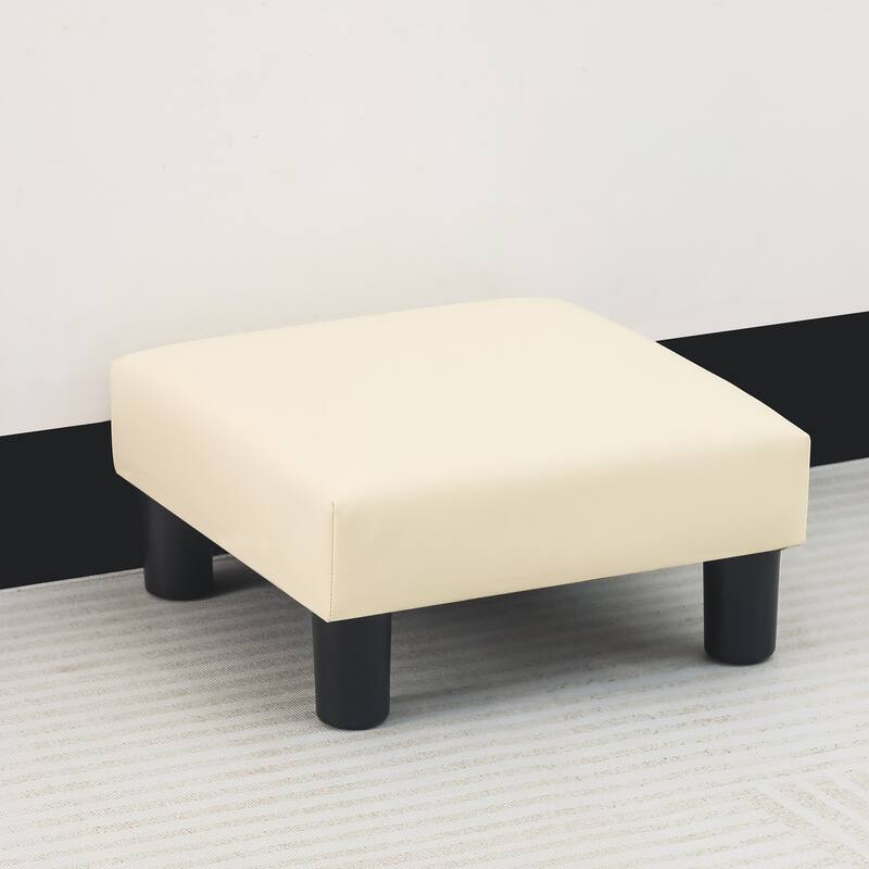 Adeco 15'' Small Ottoman Upholstered Foot Rest - Beige-Faux-Leather