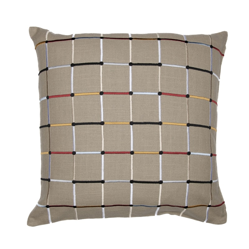 HomeRoots 24" Beige Check Cotton Blend Throw Pillow With Embroidery
