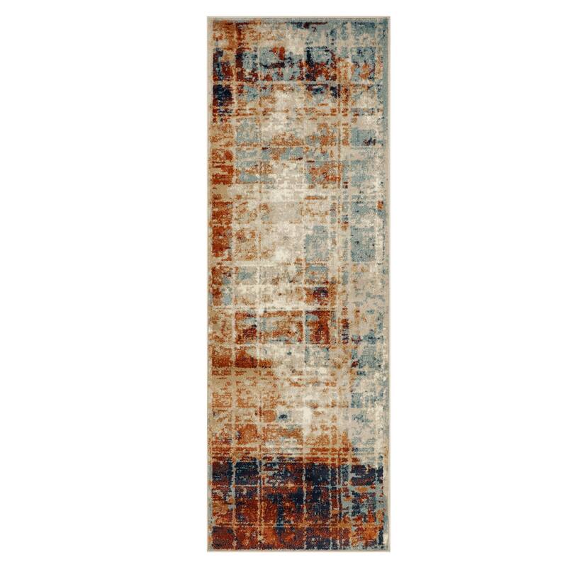 Distressed Abstract Lines Indoor Runner or Area Rug by Superior