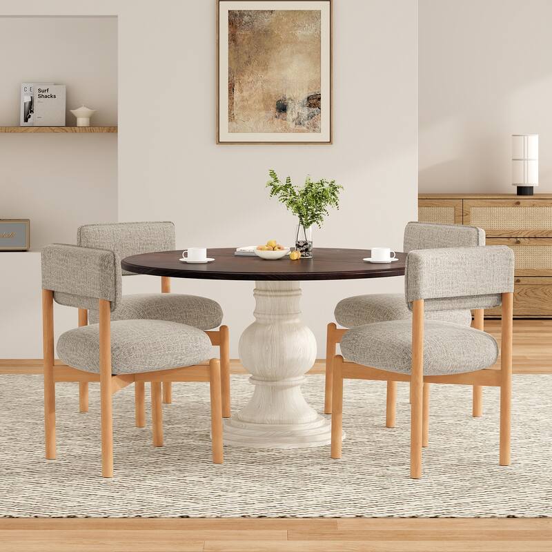 Modern Wooden Blended Linen Dining Chair (Set of 2)