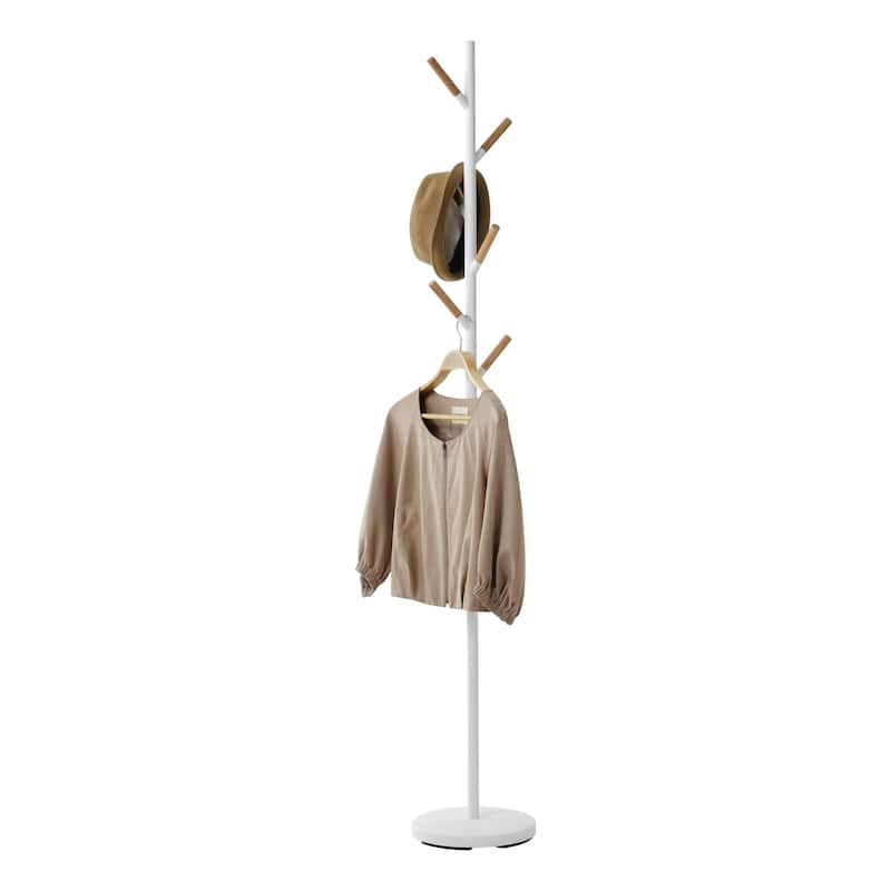 Yamazaki Home Coat Rack, Steel, Holds 26.4 lbs - L 11.02 x W 11.02 x H 69.69 inches - White