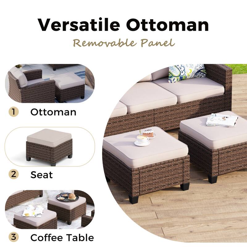 9-Seat Patio Furniture Wicker Rattan Outdoor High-back Sectional Sofa Conversation Set with Firepit Table