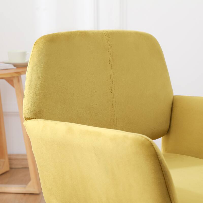 Upholstered Dining Chair with Metal Leg Velet Accent Chair (Yellow velet+Beech Wooden Printing Leg),KD backrest