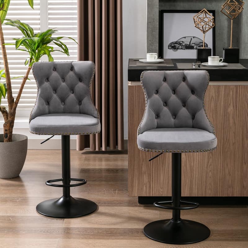 Swivel Velvet Bar Stools Adjustable Seat Height from 25-33 Inch,Set of 2